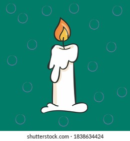 cartoon illustration of light on green background with specks for halloween holiday