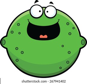 Cartoon illustration of a lime with a happy expression. 