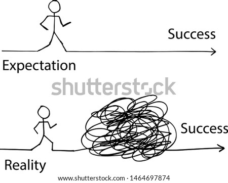 cartoon illustration line about expectation and reality, white background, line vector illustration Foto d'archivio © 