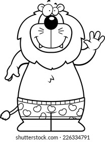 A cartoon illustration of a lion in boxer shorts.