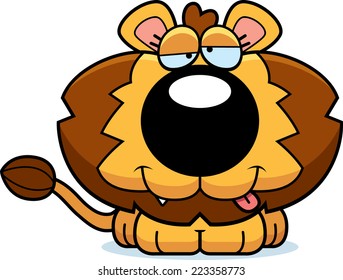 A cartoon illustration of a lion cub with a goofy expression.