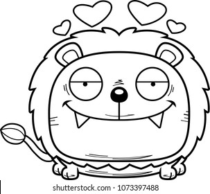 A cartoon illustration of a lion cub in love.