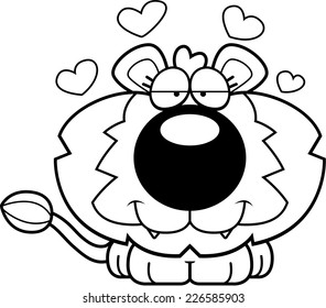 A cartoon illustration of a lion cub in love.