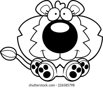 A cartoon illustration of a lion cub sitting and smiling.