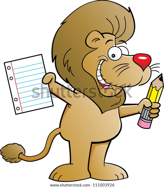 Cartoon Illustration Lion Holding Paper Pencil Stock Vector (Royalty ...