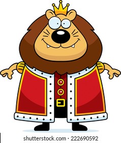 A cartoon illustration of a lion king with a crown and robes.