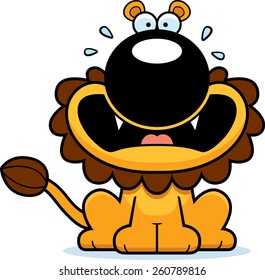 A cartoon illustration of a lion looking scared.