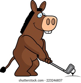 A cartoon illustration of a lion playing golf.