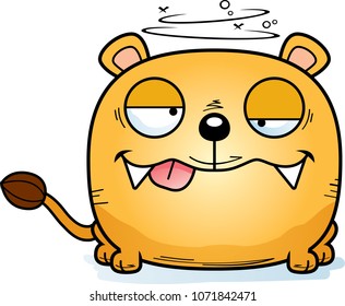 A cartoon illustration of a lioness cub with a goofy expression.