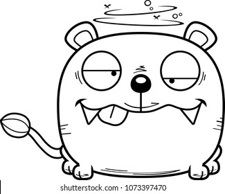 A cartoon illustration of a lioness cub with a goofy expression.