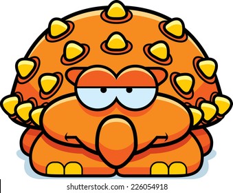 A cartoon illustration of a little ankylosaurus looking bored.