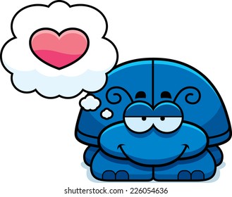 A cartoon illustration of a little beetle with an in love expression.