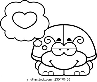 A cartoon illustration of a little beetle with an in love expression.