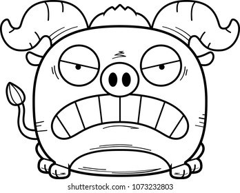 A cartoon illustration of a little blue ox with an angry expression.