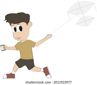 Cartoon illustration of a little boy and a kite