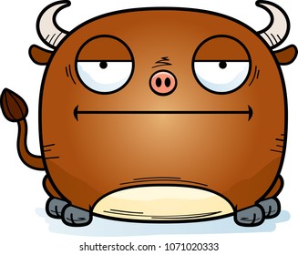 A cartoon illustration of a little bull looking calm.