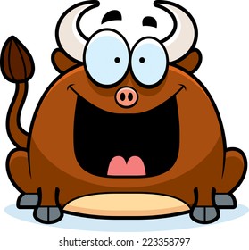 A cartoon illustration of a little bull looking happy.