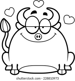 A cartoon illustration of a little bull in love.