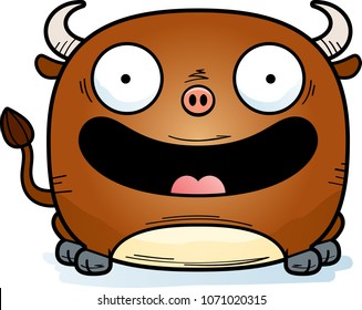 A cartoon illustration of a little bull smiling.