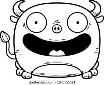 A cartoon illustration of a little bull smiling.