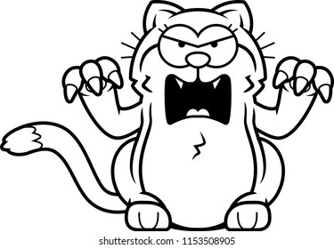 A cartoon illustration of a little cat looking angry and ready to attack.