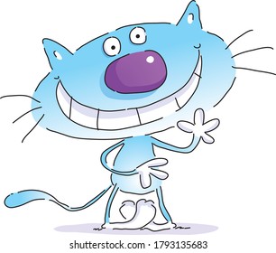 Cartoon illustration of a little cat waving.