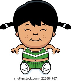 A cartoon illustration of a little cheerleader sitting.