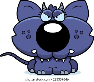 A cartoon illustration of a little chupacabra with an angry expression.