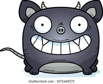 A cartoon illustration of a little chupacabra happy and smiling.