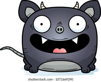 A cartoon illustration of a little chupacabra happy and smiling.