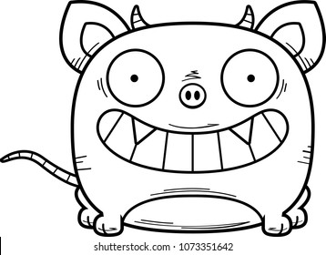 A cartoon illustration of a little chupacabra happy and smiling.