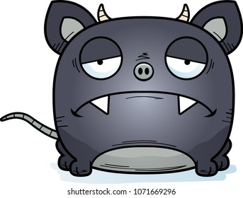 A cartoon illustration of a little chupacabra with a sad expression.