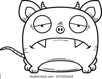 A cartoon illustration of a little chupacabra with a sad expression.