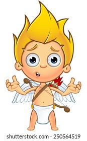 A cartoon illustration of a little cupid character with blonde hair.