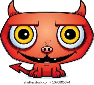 A cartoon illustration of a little devil looking happy.