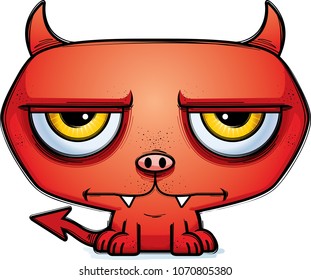 A cartoon illustration of a little devil looking calm.