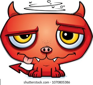 A cartoon illustration of a little devil looking drunk.