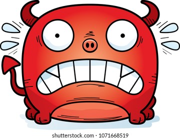 A cartoon illustration of a little devil looking terrified.