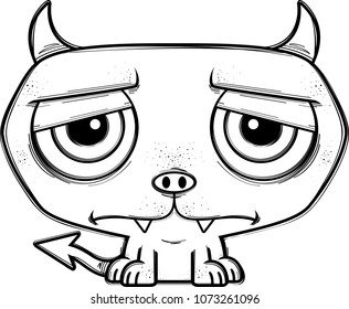 A cartoon illustration of a little devil looking sad.