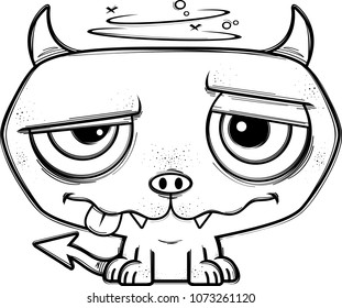 A cartoon illustration of a little devil looking drunk.