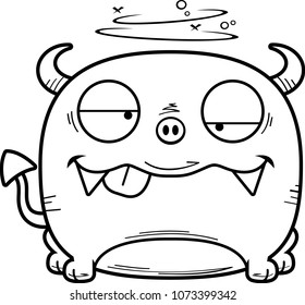 A cartoon illustration of a little devil looking drunk.
