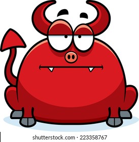 A cartoon illustration of a little devil looking calm.