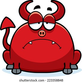 A cartoon illustration of a little devil looking sad.