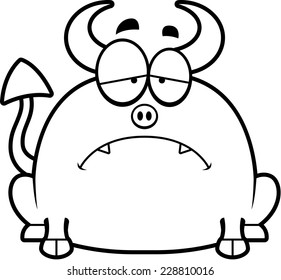 A cartoon illustration of a little devil looking sad.