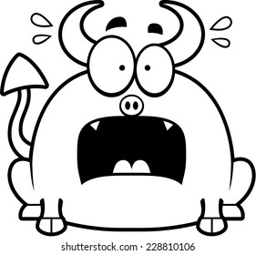 A cartoon illustration of a little devil looking terrified.