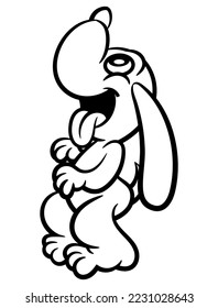 Cartoon illustration of little dog standing and sticking out tongue, begging for a snacks from family. Best for outline, mascot, and coloring book with pet themes