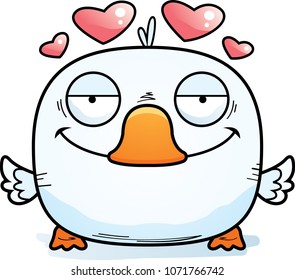 A cartoon illustration of a little duckling with an in love expression.