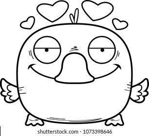 A cartoon illustration of a little duckling with an in love expression.