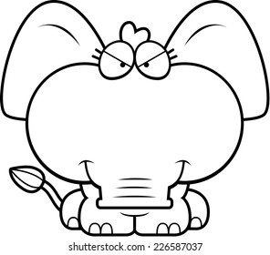 A cartoon illustration of a little elephant with a sly expression.