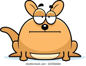A cartoon illustration of a little kangaroo looking calm.
